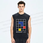 Unisex Bauhaus Color Grid Printed Washed Tank Top