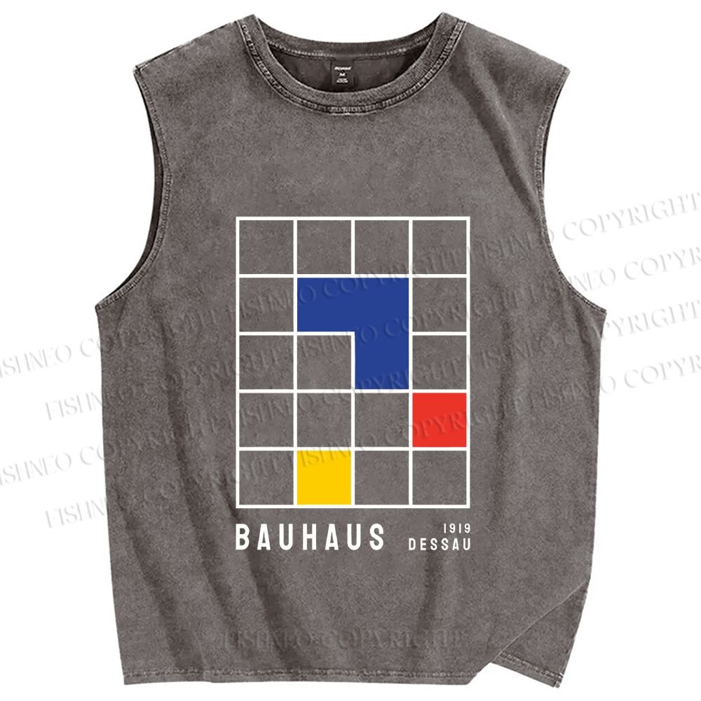 Unisex Bauhaus Color Grid Printed Washed Tank Top