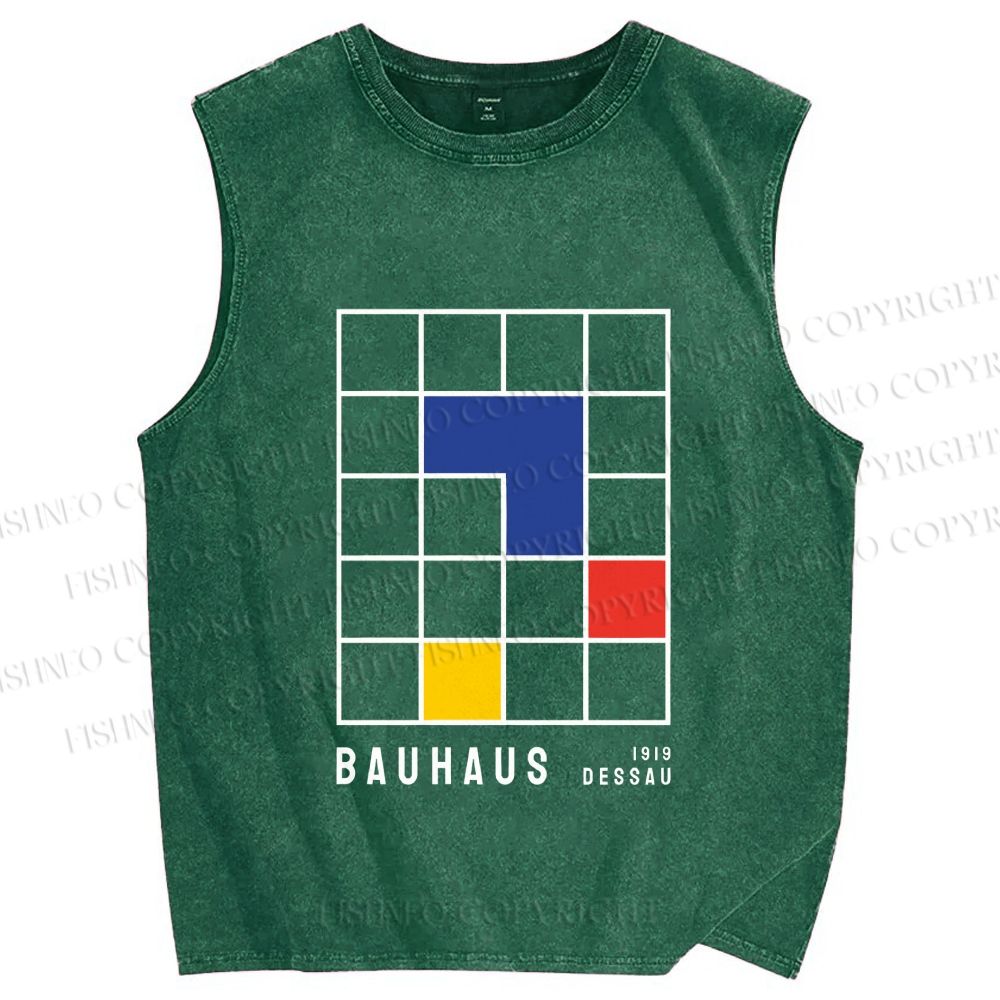 Unisex Bauhaus Color Grid Printed Washed Tank Top