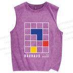 Unisex Bauhaus Color Grid Printed Washed Tank Top