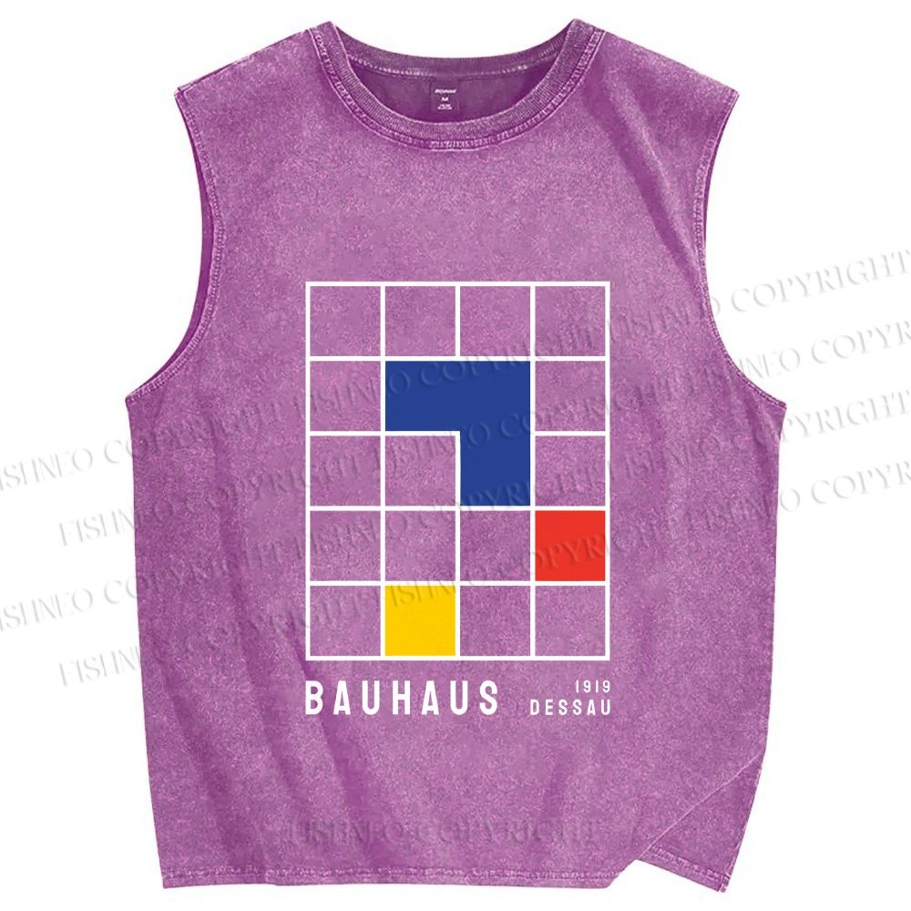 Unisex Bauhaus Color Grid Printed Washed Tank Top