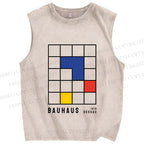Unisex Bauhaus Color Grid Printed Washed Tank Top