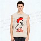 Unisex Punk Cat Printed Washed Tank Top