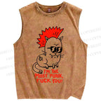 Unisex Punk Cat Printed Washed Tank Top