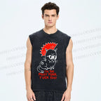 Unisex Punk Cat Printed Washed Tank Top