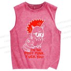 Unisex Punk Cat Printed Washed Tank Top