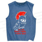 Unisex Punk Cat Printed Washed Tank Top