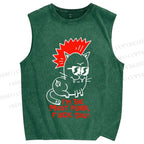 Unisex Punk Cat Printed Washed Tank Top