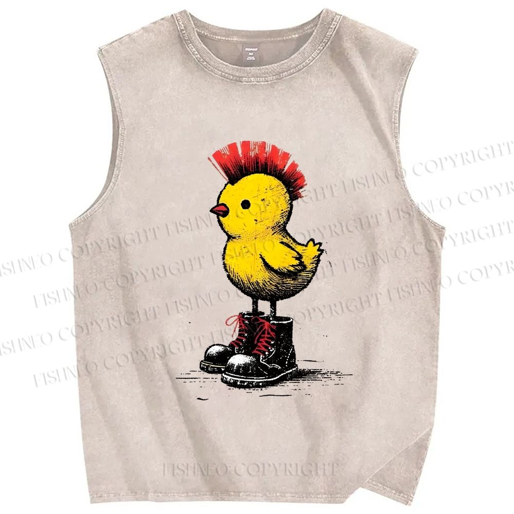 Unisex Punk Chick Printed Washed Tank Top