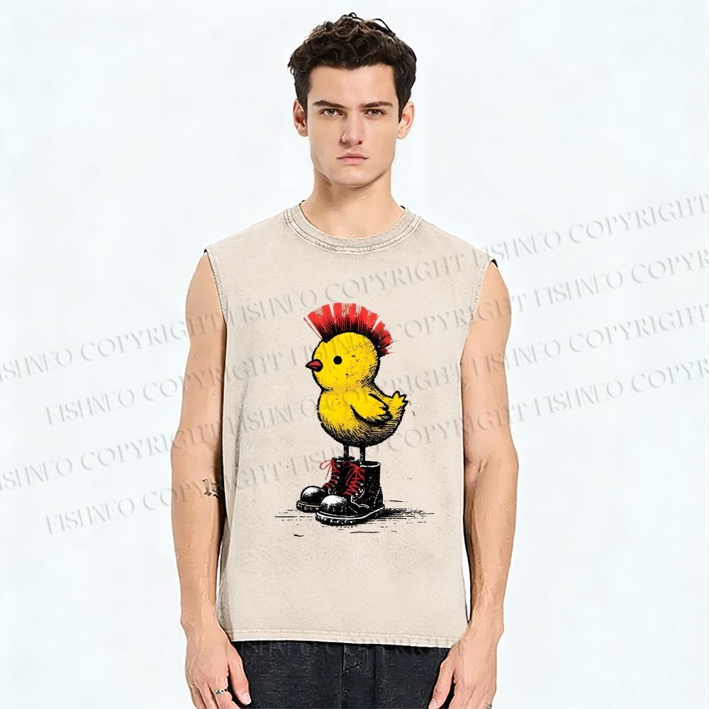 Unisex Punk Chick Printed Washed Tank Top