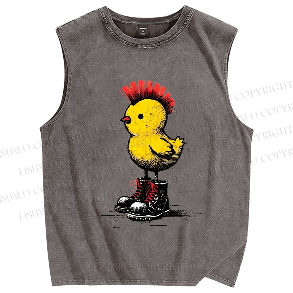 Unisex Punk Chick Printed Washed Tank Top
