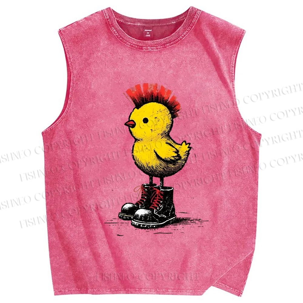 Unisex Punk Chick Printed Washed Tank Top