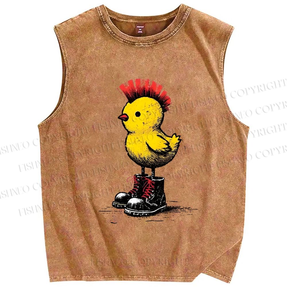 Unisex Punk Chick Printed Washed Tank Top