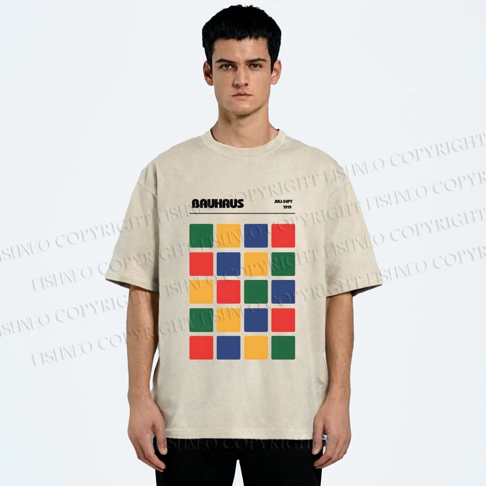 Unisex Bauhaus Color Grid Printed Washed Tee