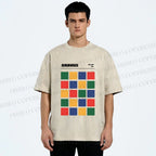 Unisex Bauhaus Color Grid Printed Washed Tee