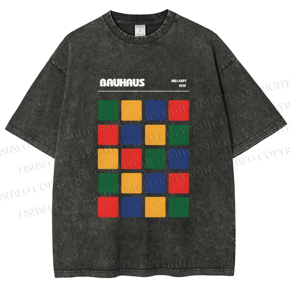 Unisex Bauhaus Color Grid Printed Washed Tee