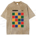 Unisex Bauhaus Color Grid Printed Washed Tee