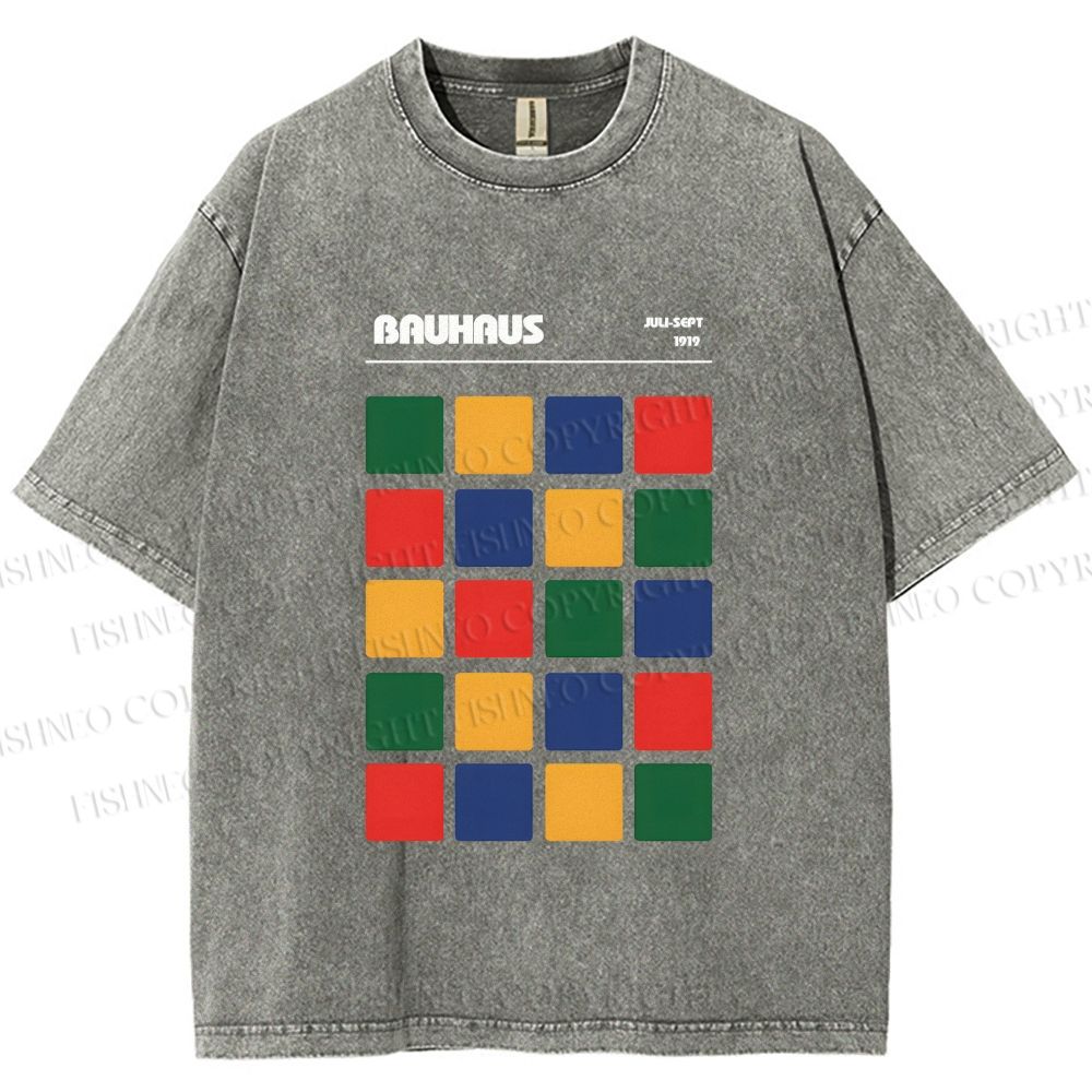 Unisex Bauhaus Color Grid Printed Washed Tee