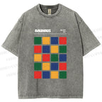 Unisex Bauhaus Color Grid Printed Washed Tee