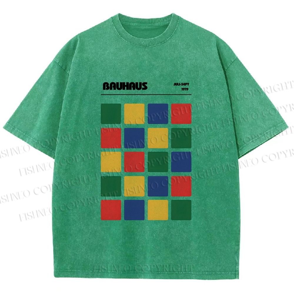 Unisex Bauhaus Color Grid Printed Washed Tee