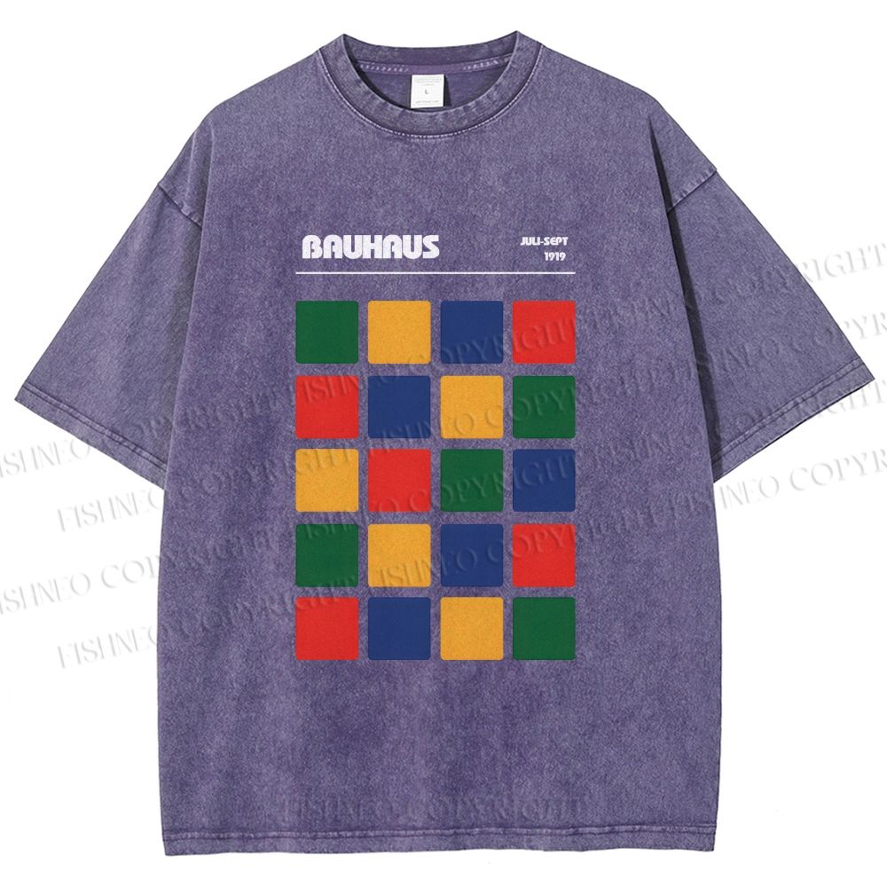 Unisex Bauhaus Color Grid Printed Washed Tee