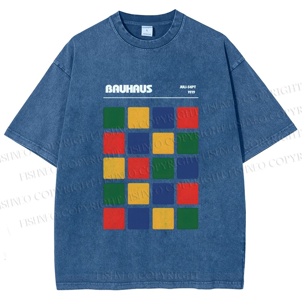 Unisex Bauhaus Color Grid Printed Washed Tee