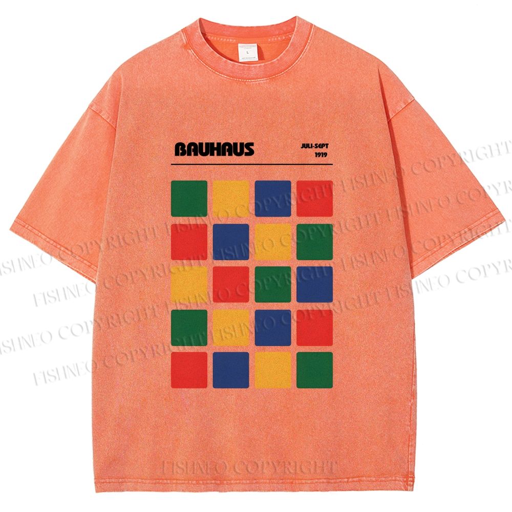 Unisex Bauhaus Color Grid Printed Washed Tee