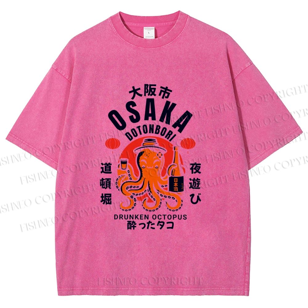 Unisex Osaka Drunken Octopus Printed Washed Tee