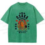 Unisex Osaka Drunken Octopus Printed Washed Tee