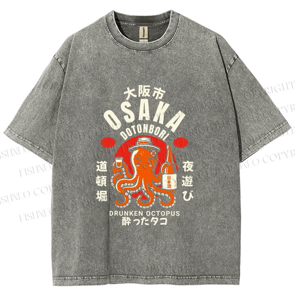 Unisex Osaka Drunken Octopus Printed Washed Tee