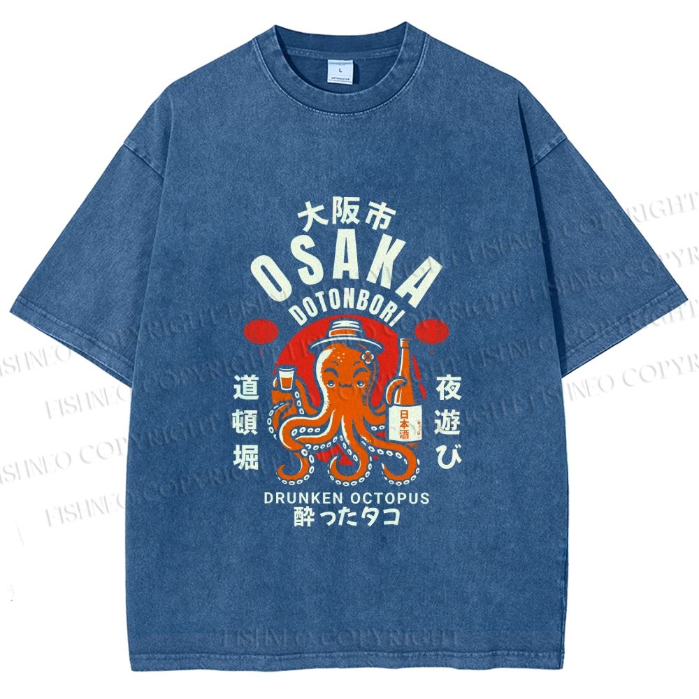 Unisex Osaka Drunken Octopus Printed Washed Tee