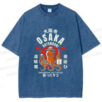 Unisex Osaka Drunken Octopus Printed Washed Tee