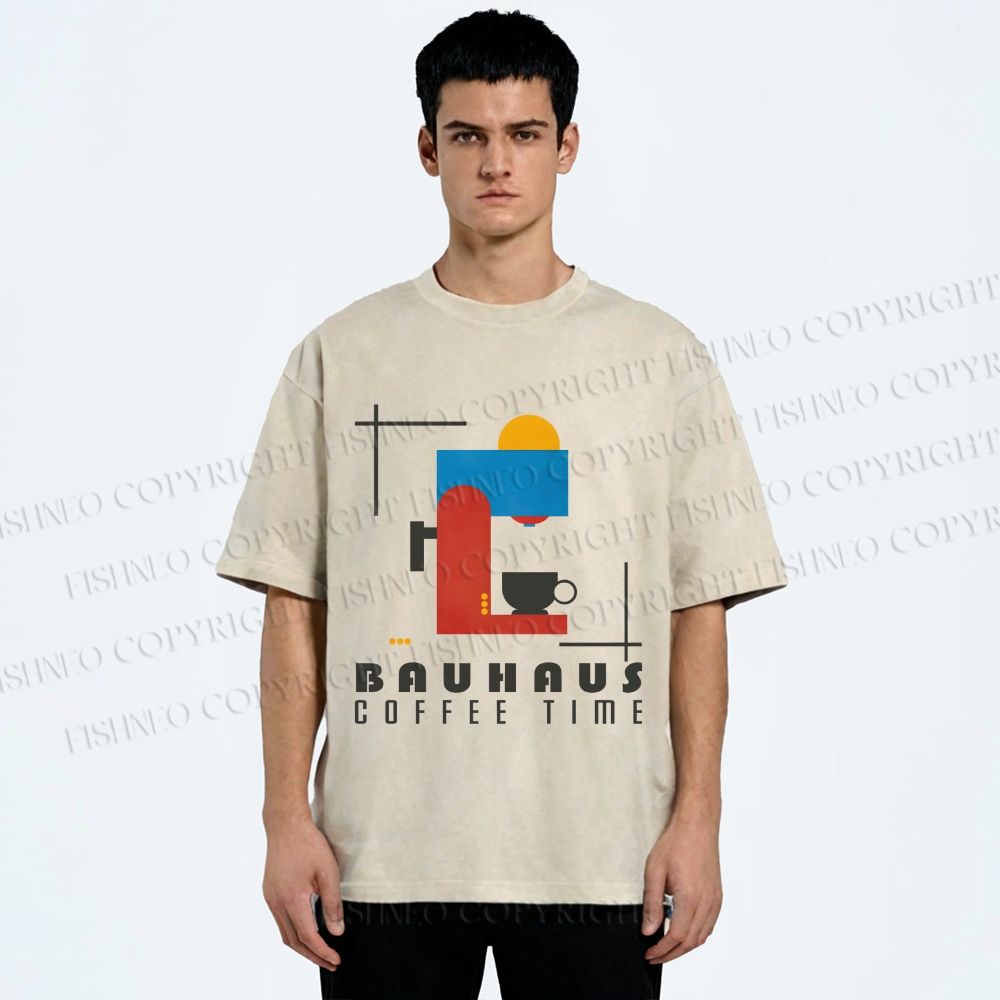 Unisex Bauhaus Coffee Time Printed Washed Tee