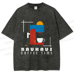 Unisex Bauhaus Coffee Time Printed Washed Tee