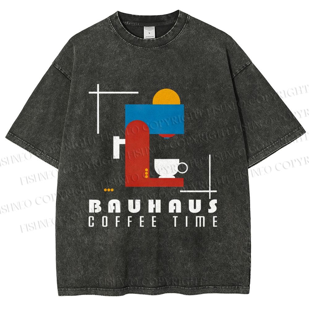 Unisex Bauhaus Coffee Time Printed Washed Tee