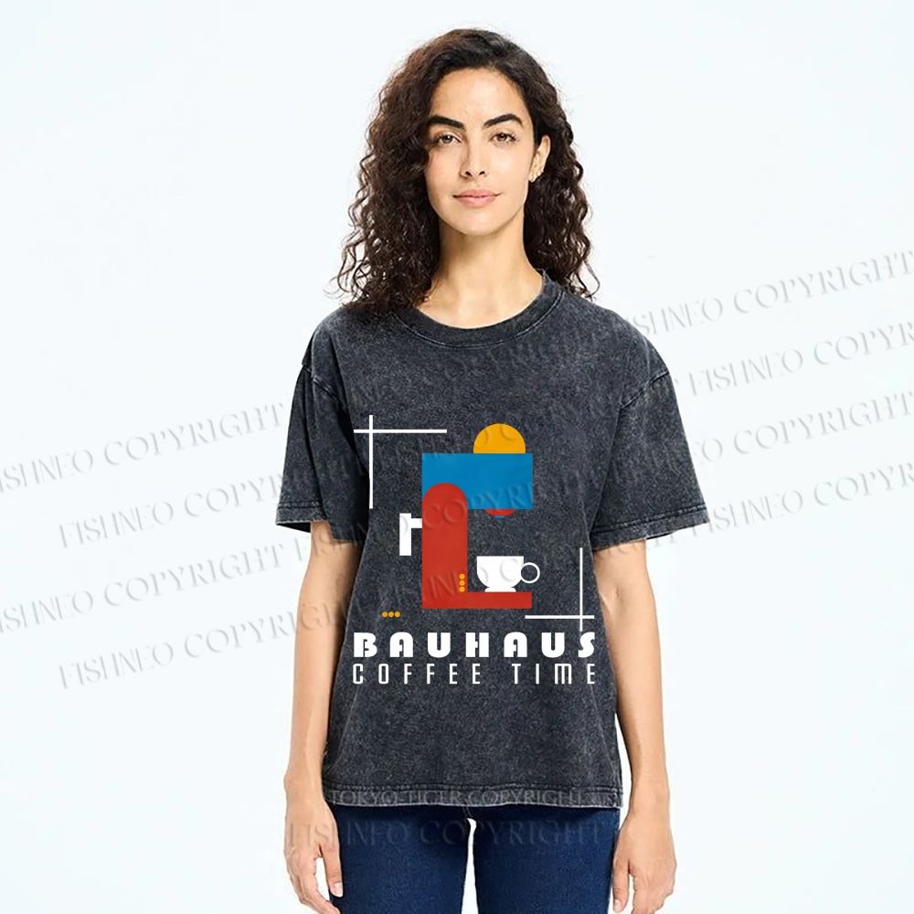 Unisex Bauhaus Coffee Time Printed Washed Tee