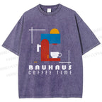 Unisex Bauhaus Coffee Time Printed Washed Tee