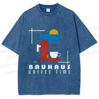 Unisex Bauhaus Coffee Time Printed Washed Tee