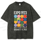 Unisex Colored Geometric Printed Washed Tee