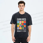 Unisex Colored Geometric Printed Washed Tee