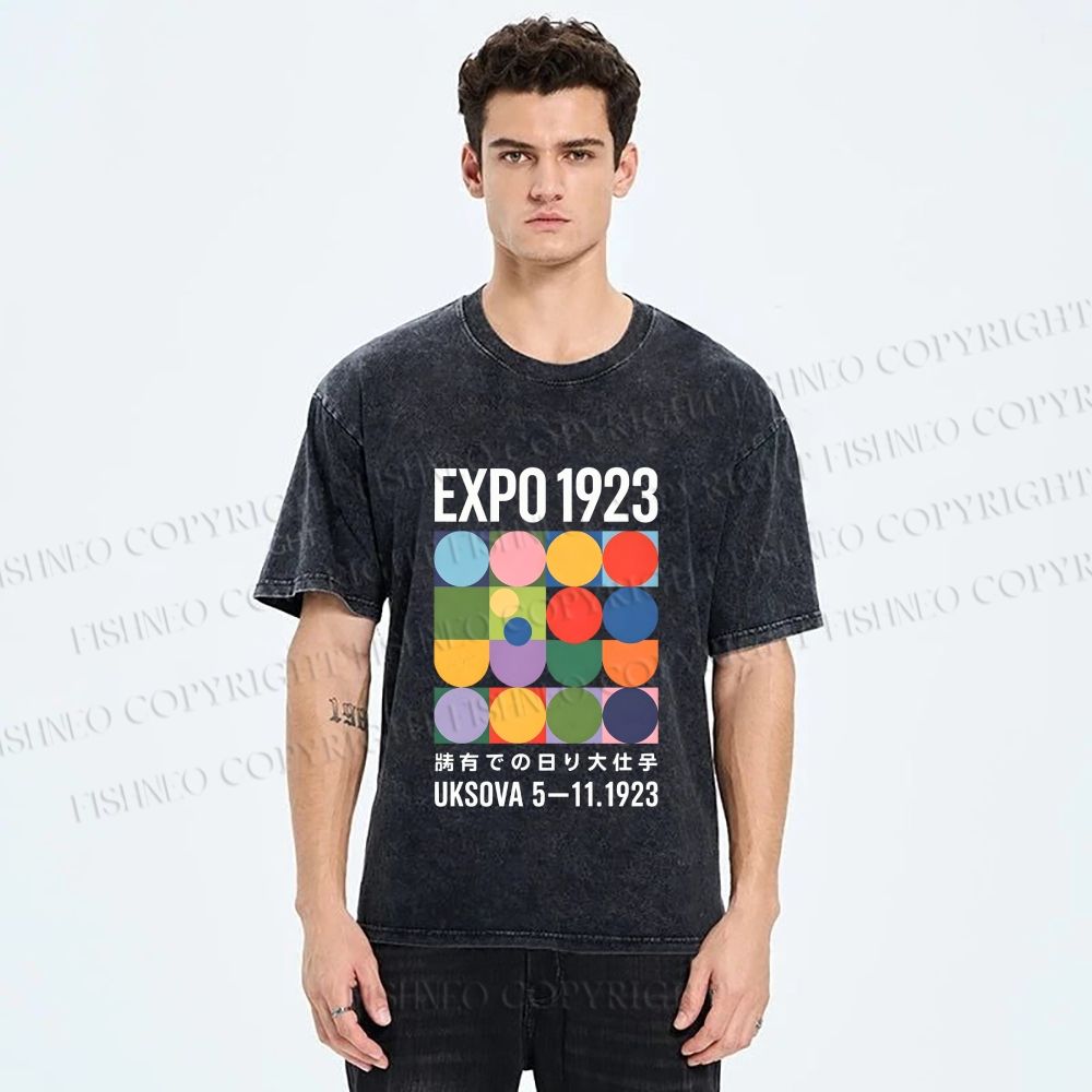 Unisex Colored Geometric Printed Washed Tee
