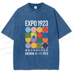 Unisex Colored Geometric Printed Washed Tee