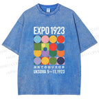 Unisex Colored Geometric Printed Washed Tee