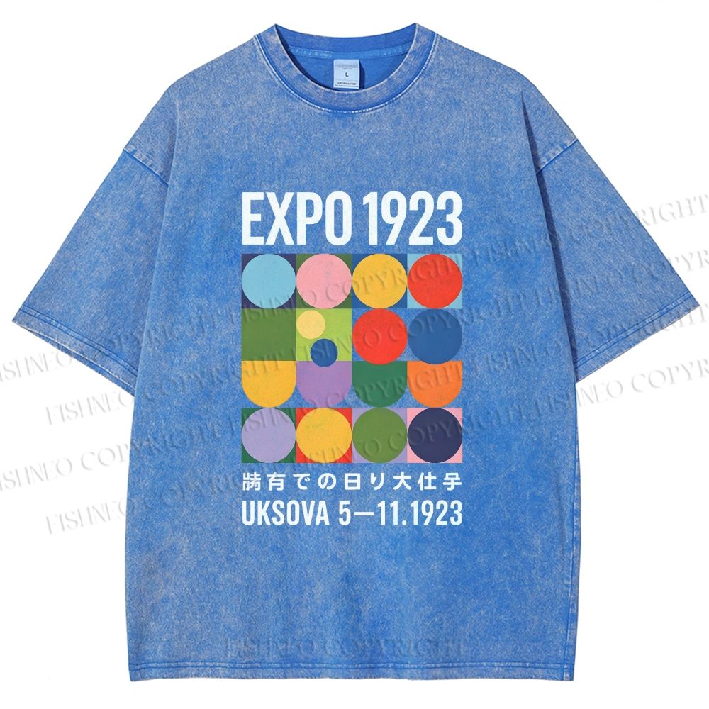 Unisex Colored Geometric Printed Washed Tee