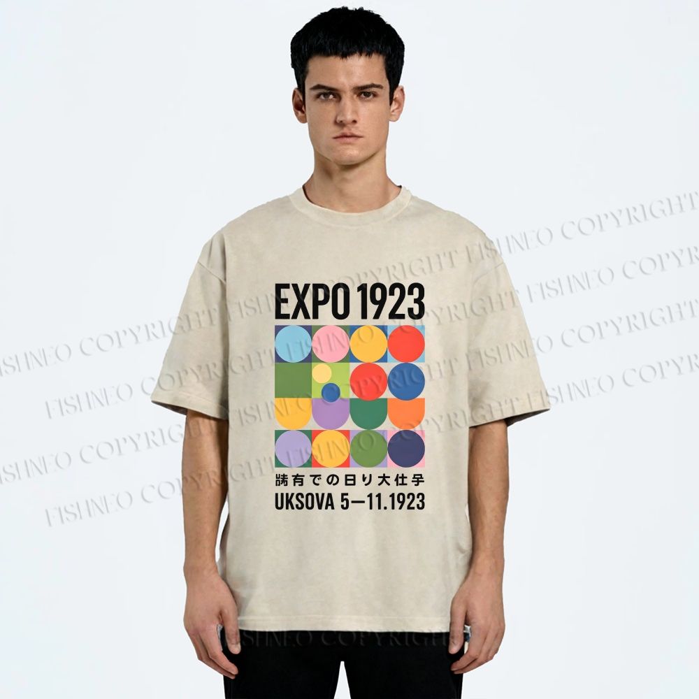Unisex Colored Geometric Printed Washed Tee