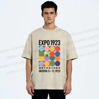Unisex Colored Geometric Printed Washed Tee