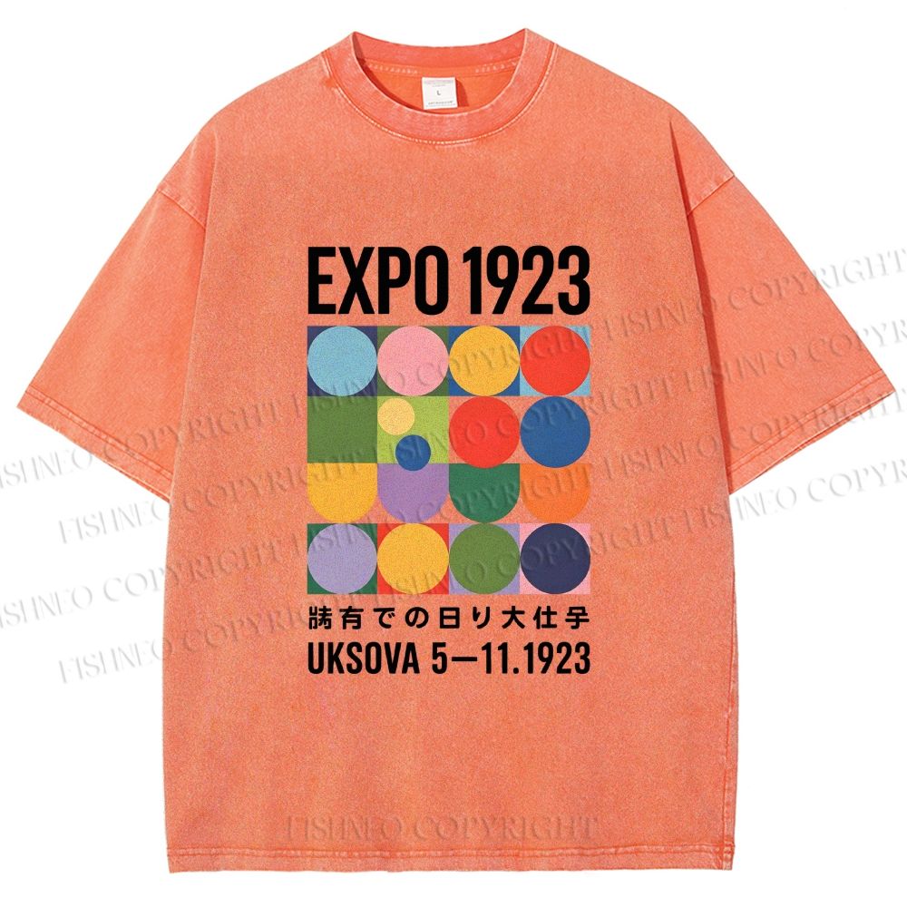 Unisex Colored Geometric Printed Washed Tee