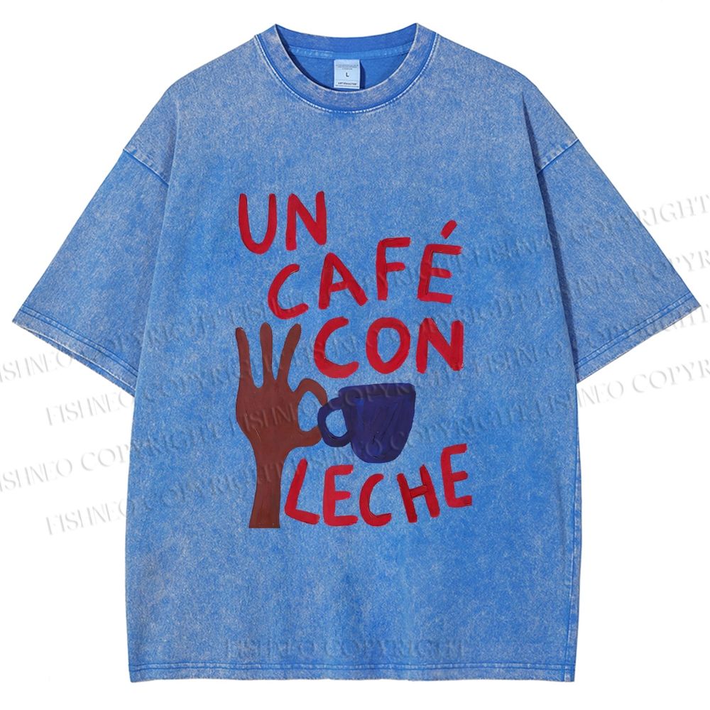 Unisex Café Con Leche Printed Washed Tee