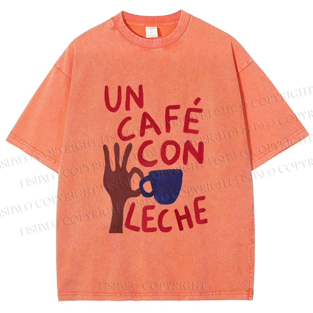 Unisex Café Con Leche Printed Washed Tee