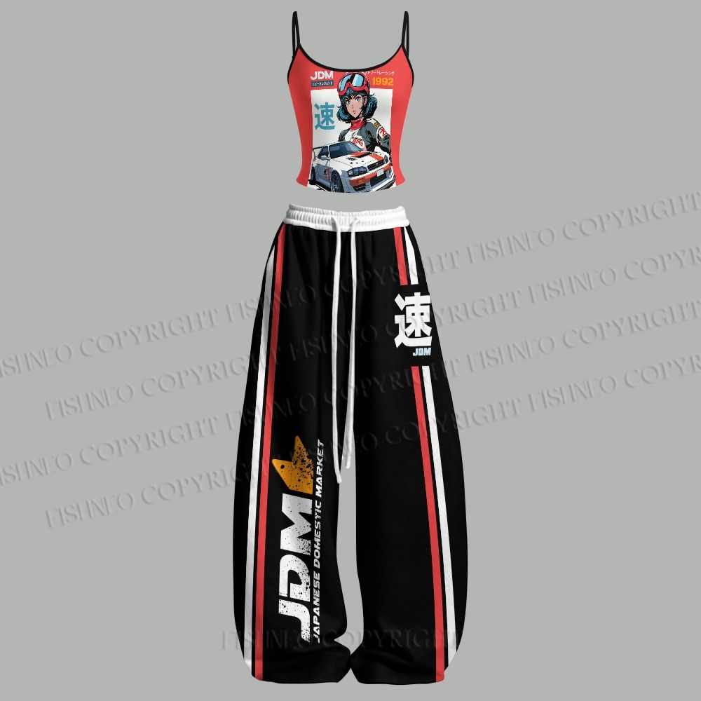 1990s JDM Anime Printed Top & Elasticated Trousers Two-Piece Set